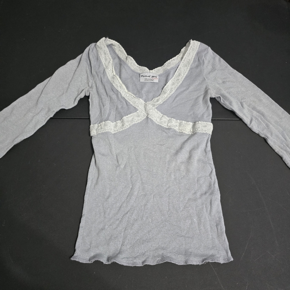 Michael Stars Gray Long Sleeve Top with Lace Trim One Size Fits Most